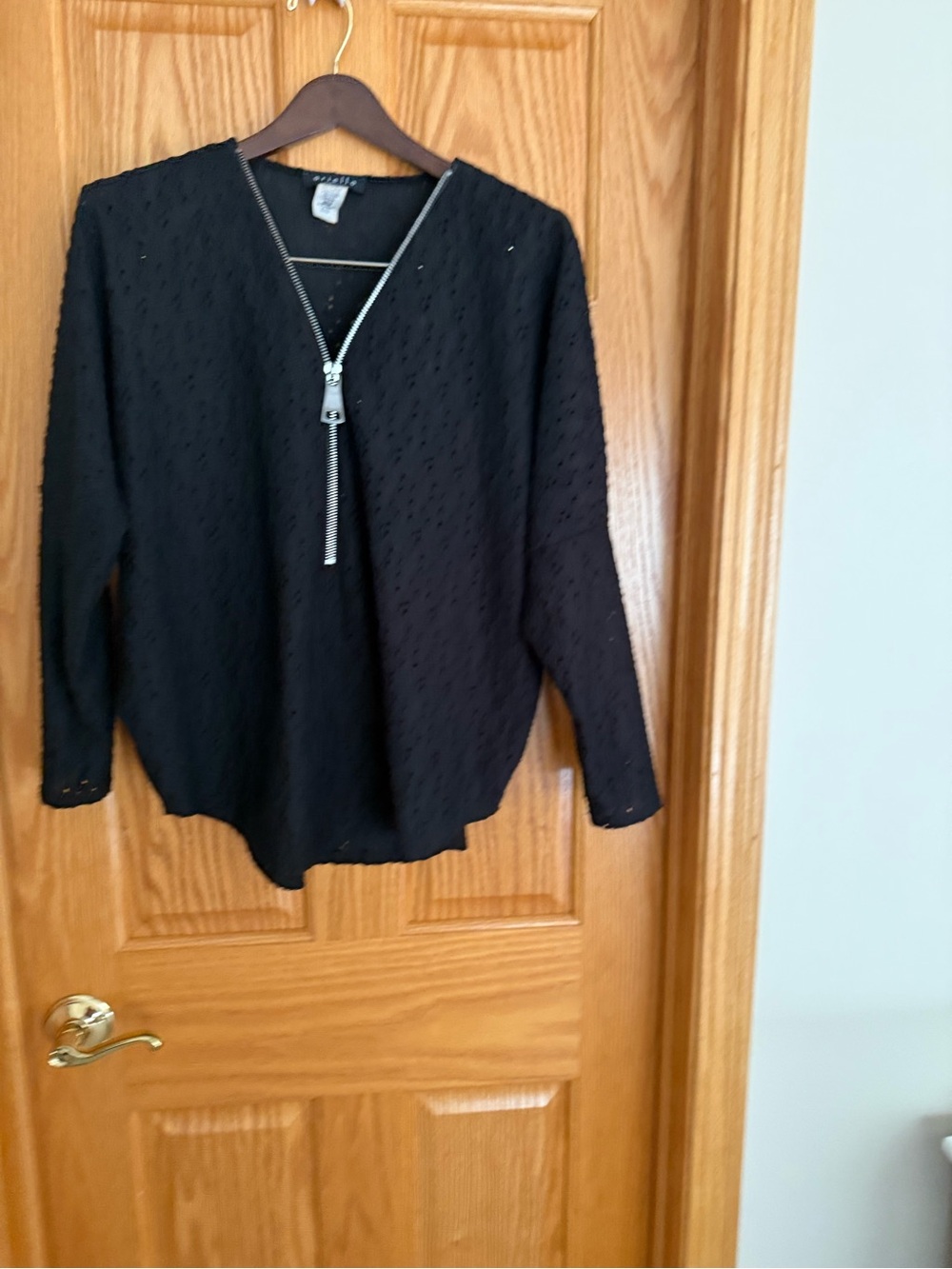 Ariella Black Eyelet Half-Zip V-Neck Pullover